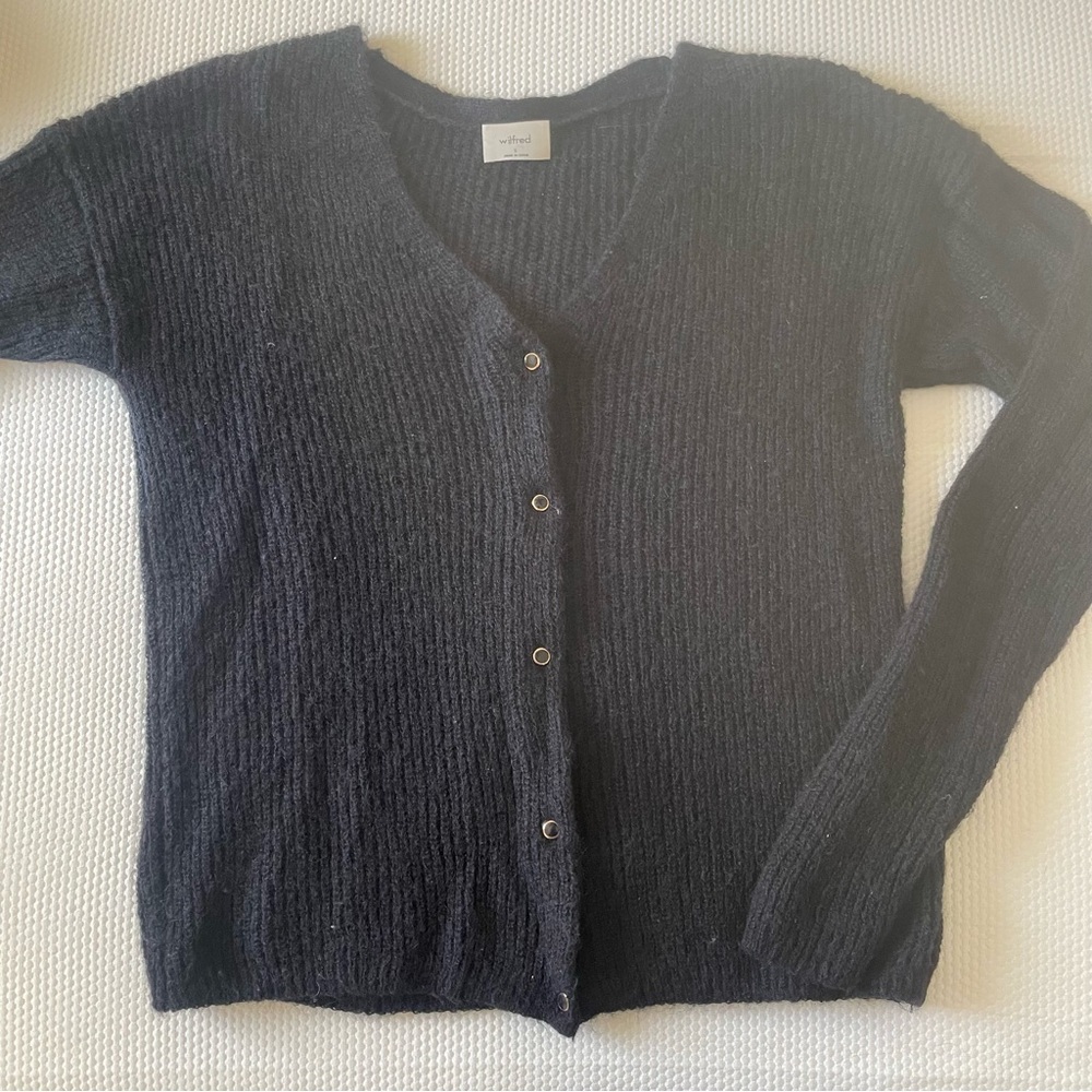 Aritzia Wilfred black angora V-neck cardigan